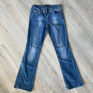 L.e.i. Vintage Y2K Low Rise Flare Jeans Embroidered Flap Pocket Denim Retro sz 7